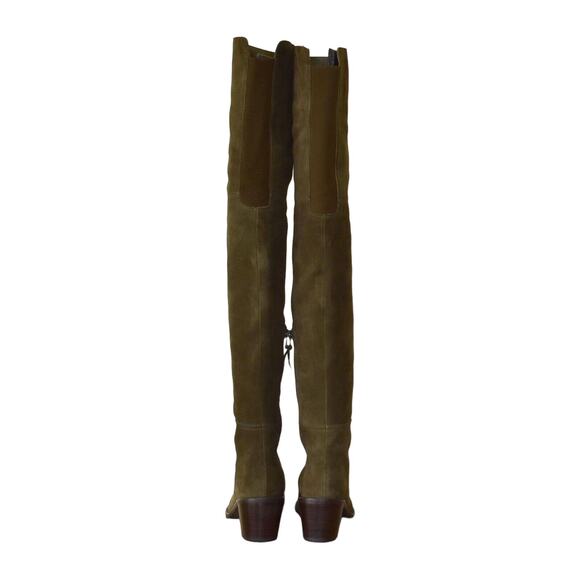 I0 NIB STUART WEITZMAN Hitest Olive Suede Stacked Heel Over The Knee Boots Sz 8 - Picture 7 of 12